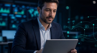 Profissional analisando processos com apoio de inteligência artificial governada